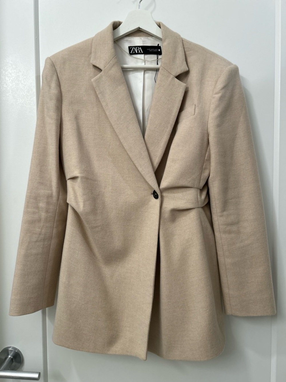 Zara Women's Cream Single-Button Wool Blazer Coat
